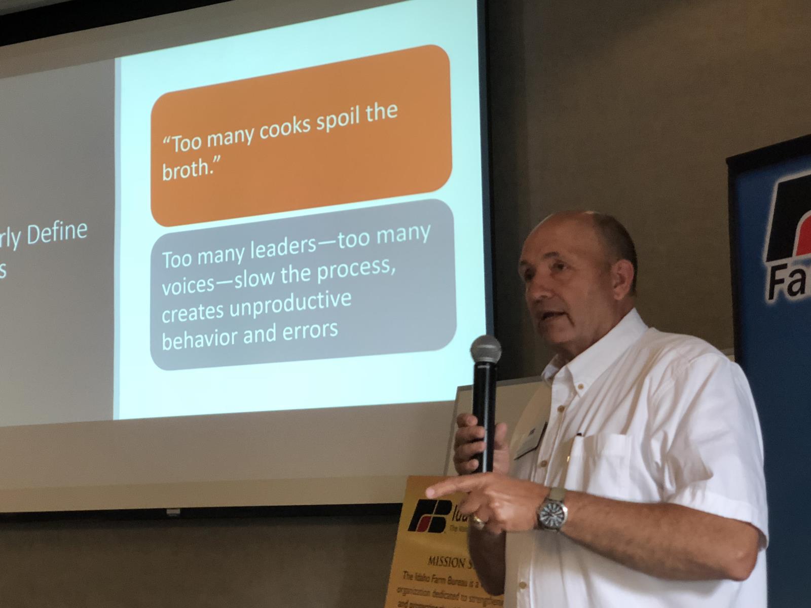 Idaho Farm Bureau Federation CEO Rick Keller encourages Farm Bureau members to remain unified, during IFBF’s 2019 County Presidents’ Summer Conference.