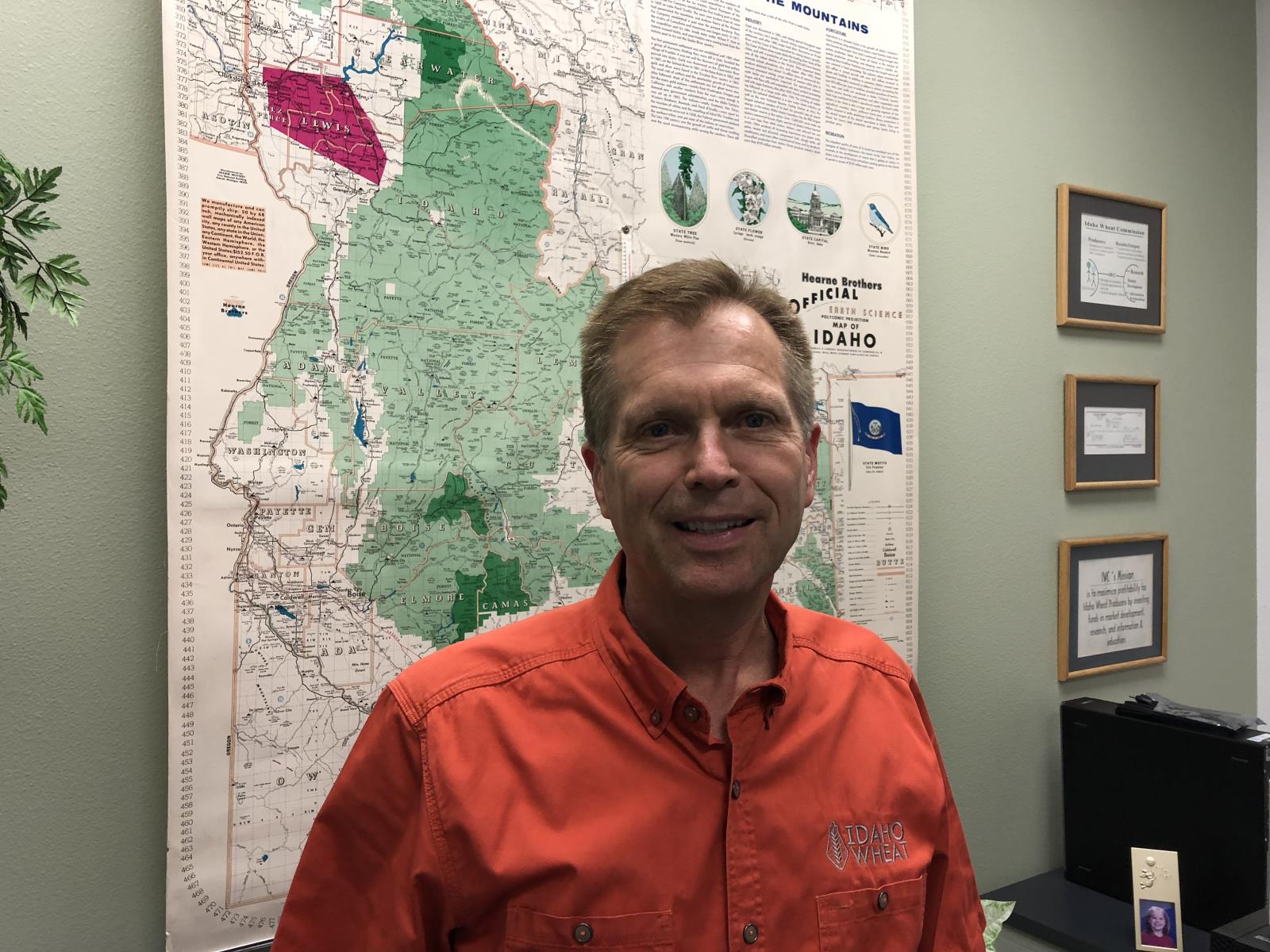 Retiring Idaho Wheat Commission Executive Director Blaine Jacobson is shown here in the IWC building in Boise. 