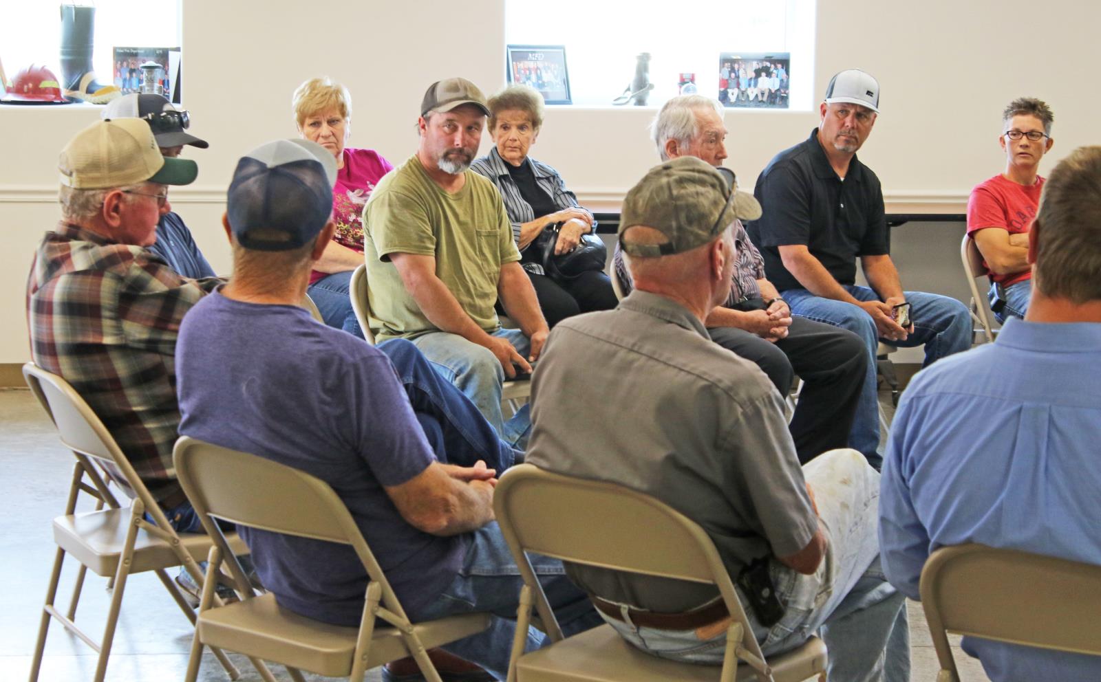 Oneida County farmers and ranchers meet Sept. 16 at the Malad Fire Station to discuss the recent firings of two long-time employees at the USDA Farm Service Agency office in Malad. 