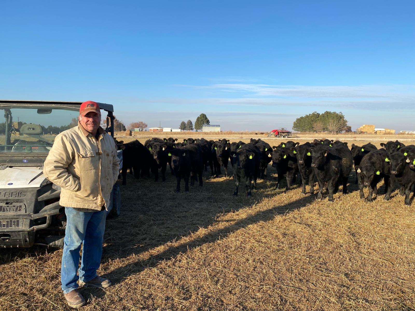 Wayne Hungate of Caldwell poses with his herd and the Polaris Ranger he uses when he moves them to a new paddock. He practices management-intensive grazing. 
