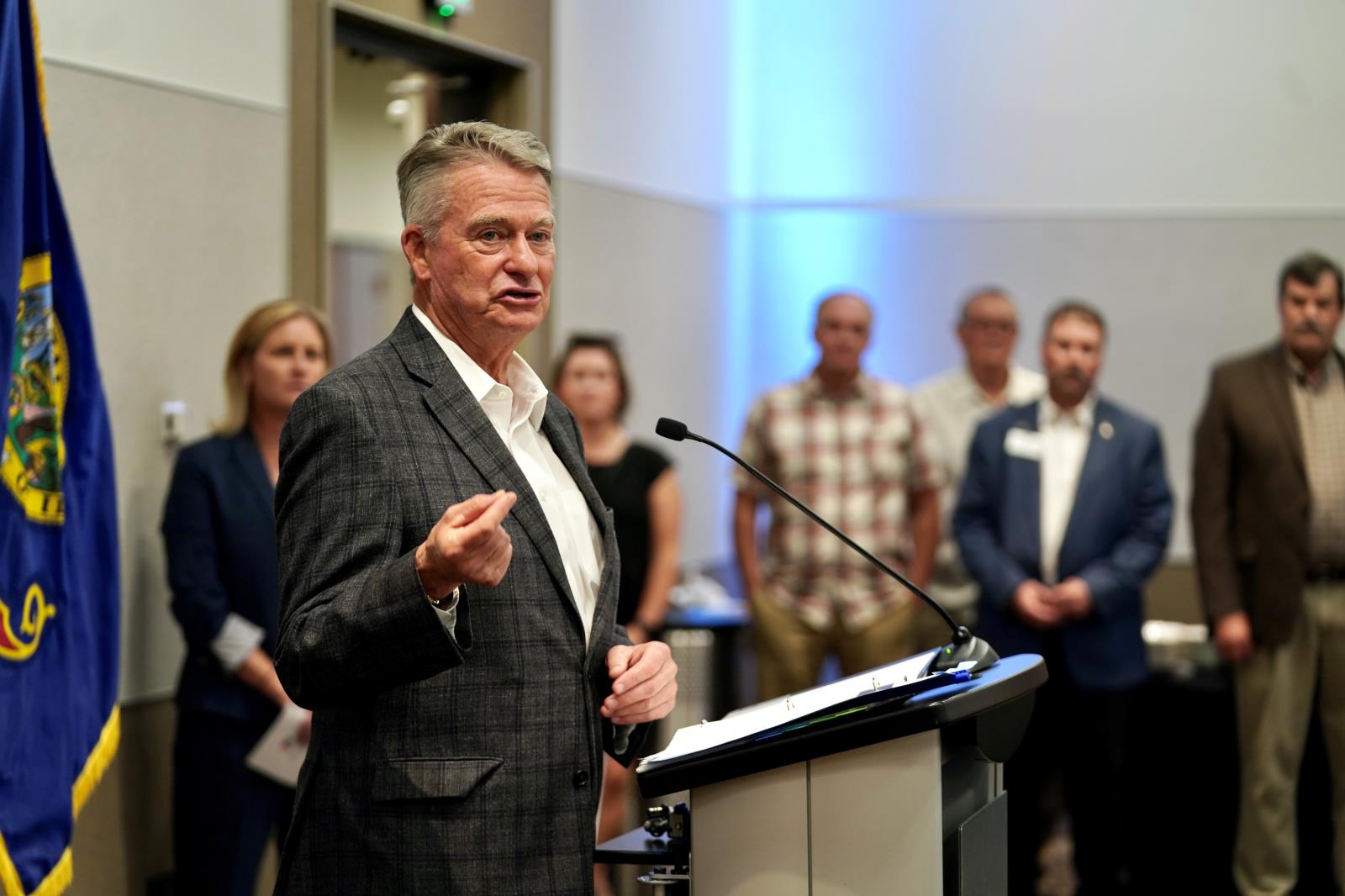 Gov. Brad Little speaks to Idaho ag industry leaders Aug. 24 about ways farmers and ranchers can feed a growing world while helping find solutions to environmental challenges. He signed a proclamation declaring 2020-2030 as the Decade of Agriculture in Idaho. 